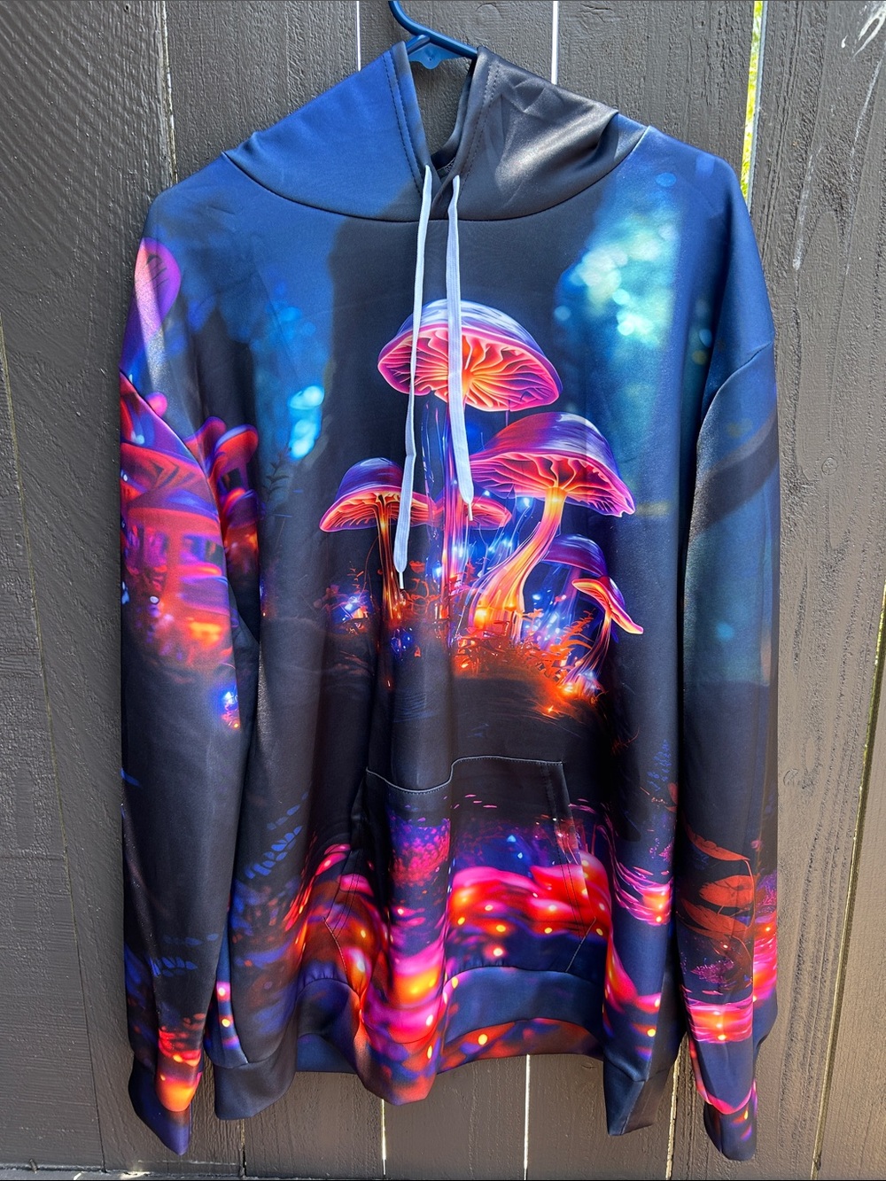 Black Neon Mushroom Graphic Hoodie - Unbranded